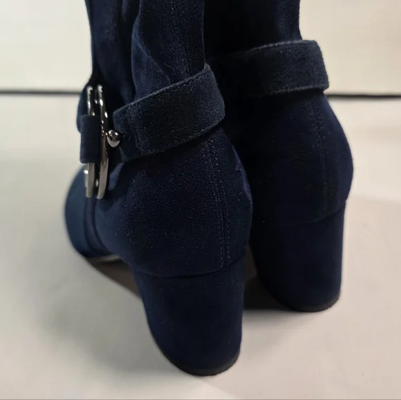 Karl Lagerfeld Navy Suede  Stretch Knee Boots 7.5M Block Heel - Picture 12 of 15